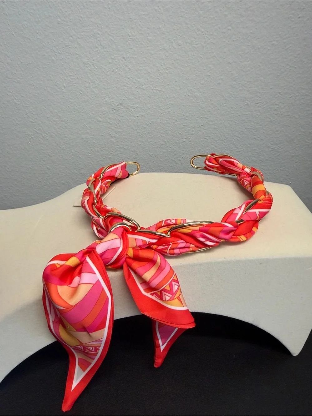 Piper K | Boho Scarf Wrapped Gold Tone Chain Statement Choker Necklace